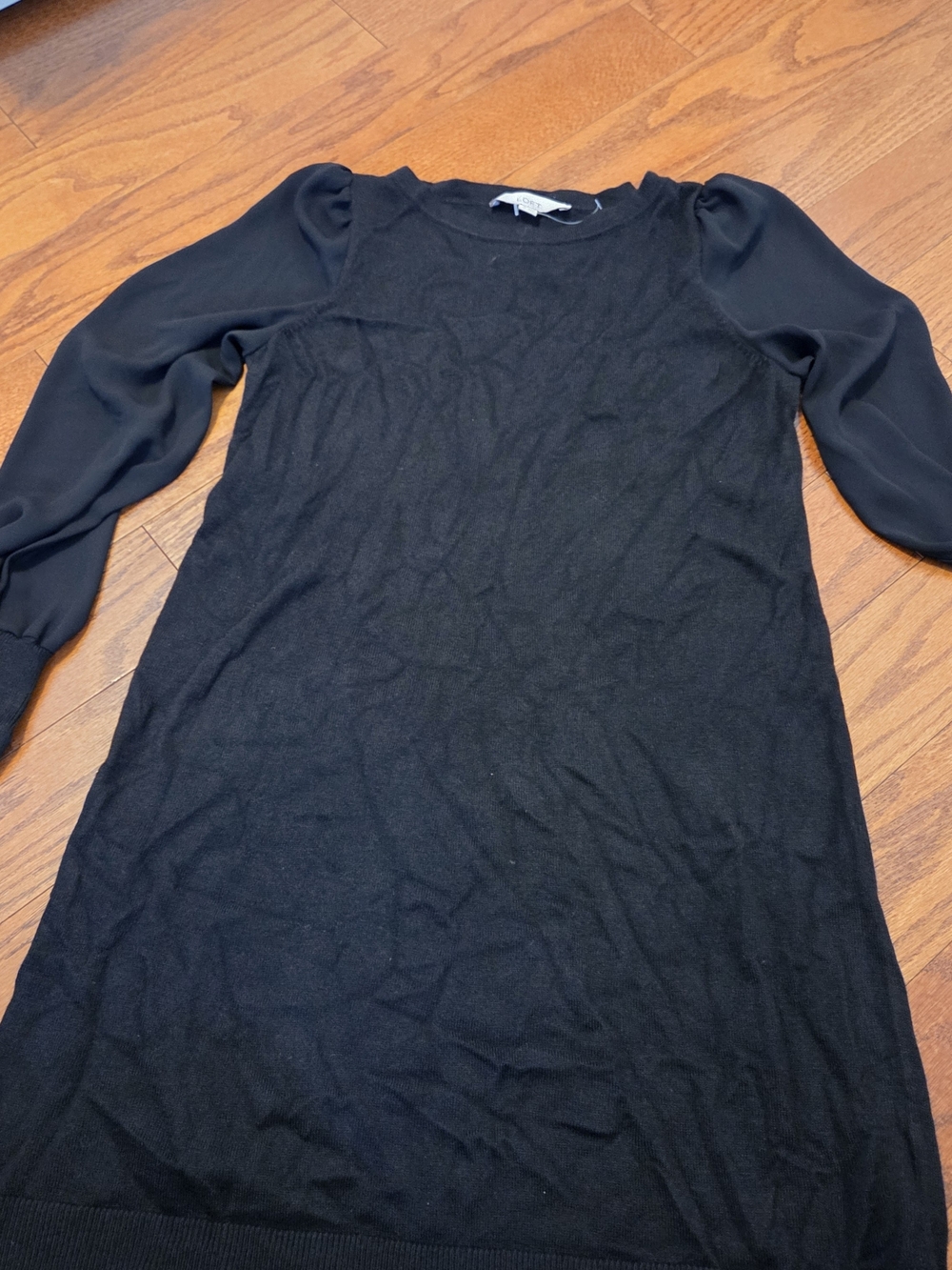 LOFT Black Long-Sleeve Puff-Sleeve Knit Dress